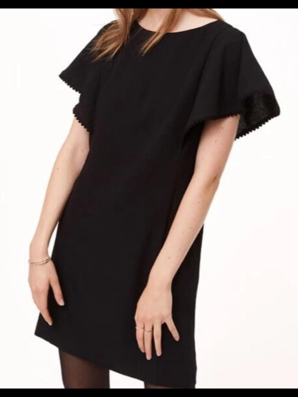 Ann Taylor Loft Flutter Sleeve Pom Pom Black Dress LBD Mini Cocktail Party Dress